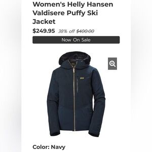 NWOT Helly Hanson Valdisere 2.0 Womens Puffy Ski Jacket, Navy, L